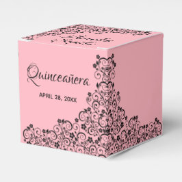 Caja Para Regalos Elegante baño negro y flor en la quinceañera rosa