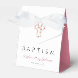 Caja Para Regalos Elegante Baptismo de Cruz Floral Rosa