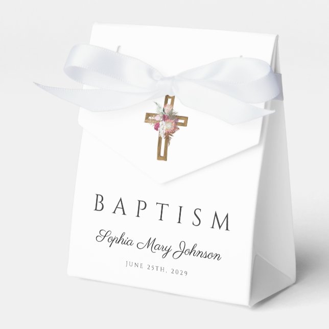 Caja Para Regalos Elegante Baptismo de la Cruz Floral (Front Side)
