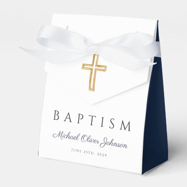 Caja Para Regalos Elegante Baptismo de niño de la Cruz Azul de la Ma (Front Side)