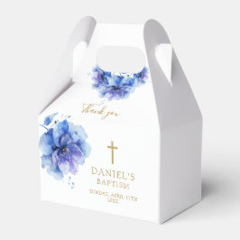 Caja Para Regalos Elegante Baptismo Floral de color azul turbio