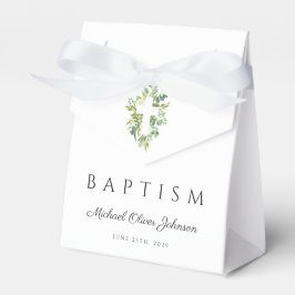 Caja Para Regalos Elegante Bautismo Botánico Verde Cruzado Religioso