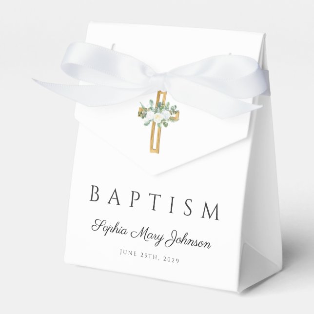 Caja Para Regalos Elegante bautismo de cruz religiosa floral (Front Side)