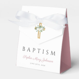 Caja Para Regalos Elegante bautismo floral cruzado rosa