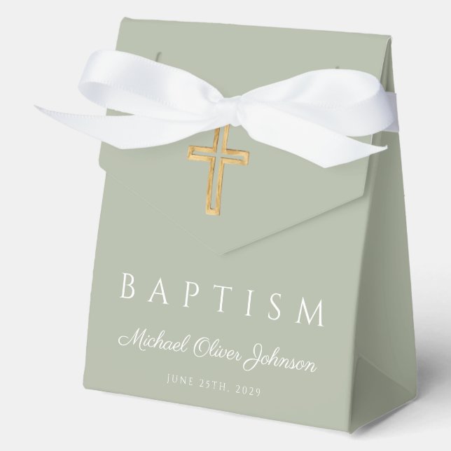 Caja Para Regalos Elegante Bautismo Religioso Verde Masaje (Anverso)