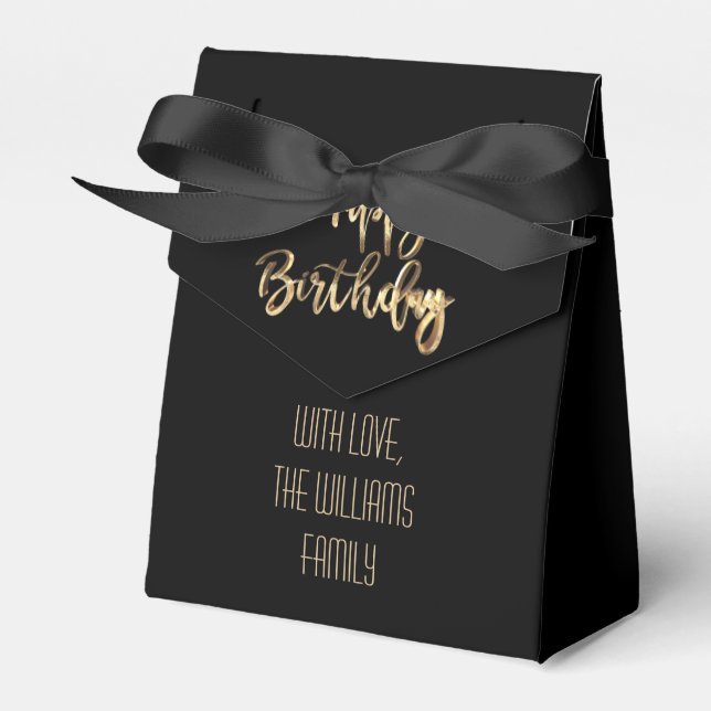 Caja Para Regalos Elegante Black and Gold Look Script Feliz cumpleañ (Front Side)