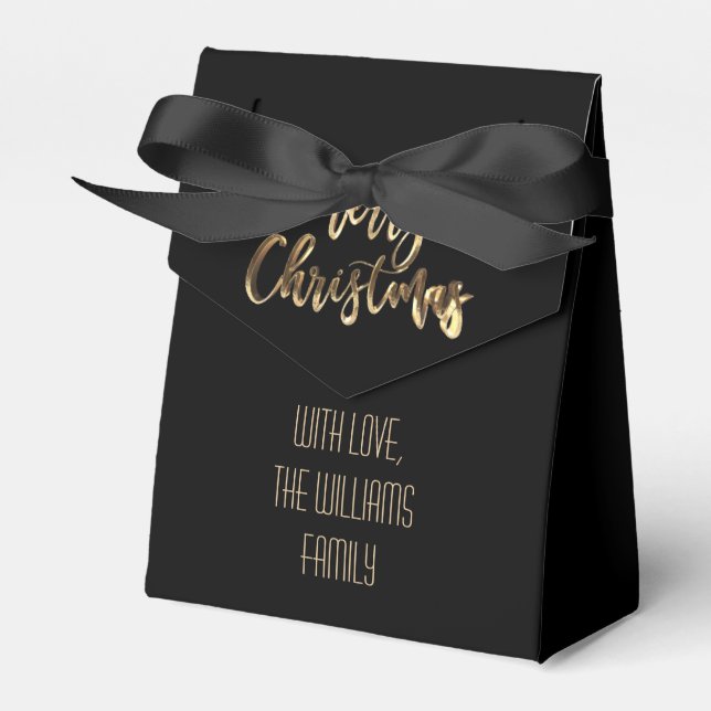 Caja Para Regalos Elegante Black and Gold Look Script Feliz Navidad (Front Side)