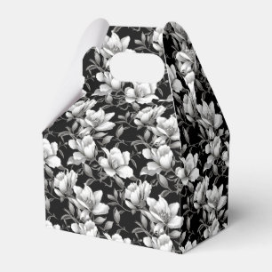 Caja Para Regalos Elegante blanco negro Magnolia florido