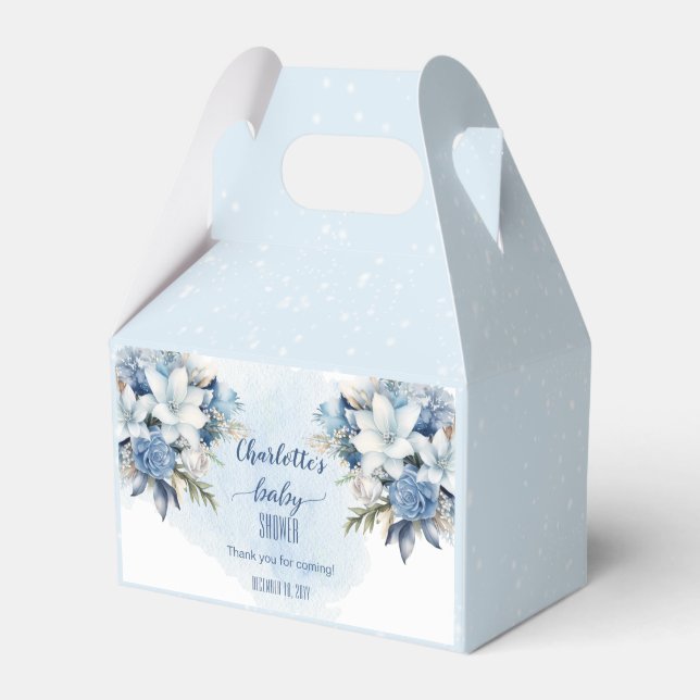 Caja Para Regalos Elegante Blue Winter Floral Boy Baby Shower (Front Side)