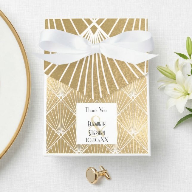 Caja Para Regalos Elegante Boda Art Déco Blanco y Dorado de Gatsby  (Subido por el creador)
