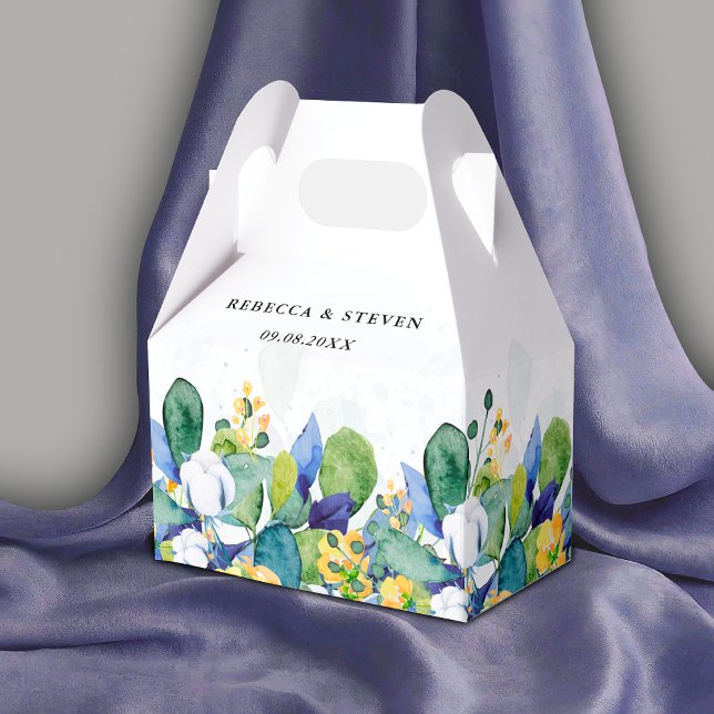 Caja Para Regalos Elegante boda azul blanco amarillo floral (Subido por el creador)