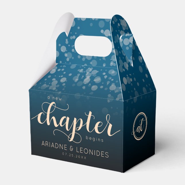 Caja Para Regalos Elegante Boda azul oceánico Peach Un Capítulo Nuev (Front Side)
