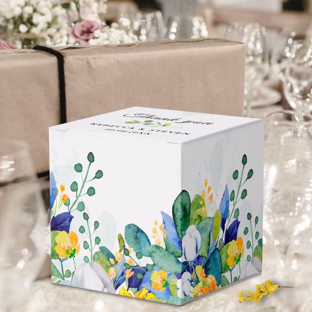 Caja Para Regalos Elegante boda blanco amarillo azul floral (Subido por el creador)