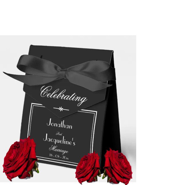 Caja Para Regalos Elegante Boda Blanco Y Negro (Simple, elegant black and white modern classic wedding favor box with chic script.)