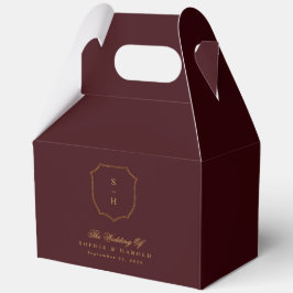 Caja Para Regalos Elegante boda con monograma de cresta en burgundy 