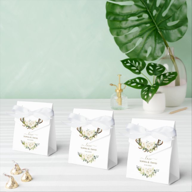Caja Para Regalos Elegante Boda de Antlers de Flores de Crema Blanca (Múltiple)