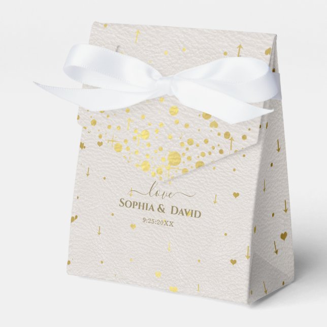 Caja Para Regalos Elegante Boda de Confetti de Oro de Cuero Blanco (Front Side)