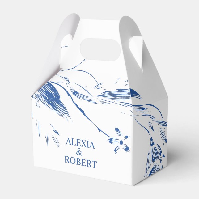 Caja Para Regalos Elegante boda de guirnaldas floridas azules y blan (Front Side)