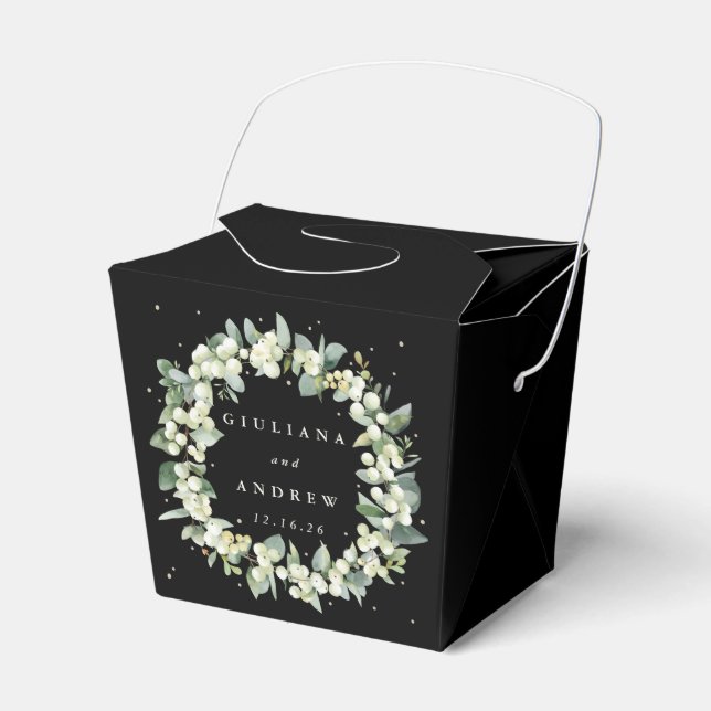 Caja Para Regalos Elegante Boda de Invierno Black Snowberry+Eucalypt (Front Side)