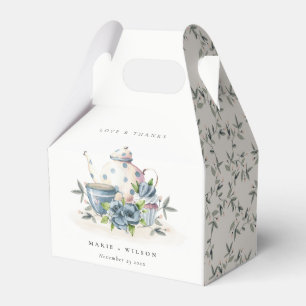 Caja Para Regalos Elegante Boda de la Copa Cute Aqua Blue Floral Tea