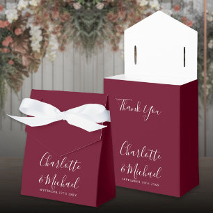 Caja Para Regalos Elegante Boda de Letra Currida de Burgundy