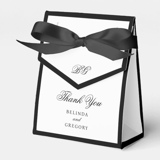 Caja Para Regalos Elegante Boda de Monograma Blanco Negro Minimalist (Front Side)