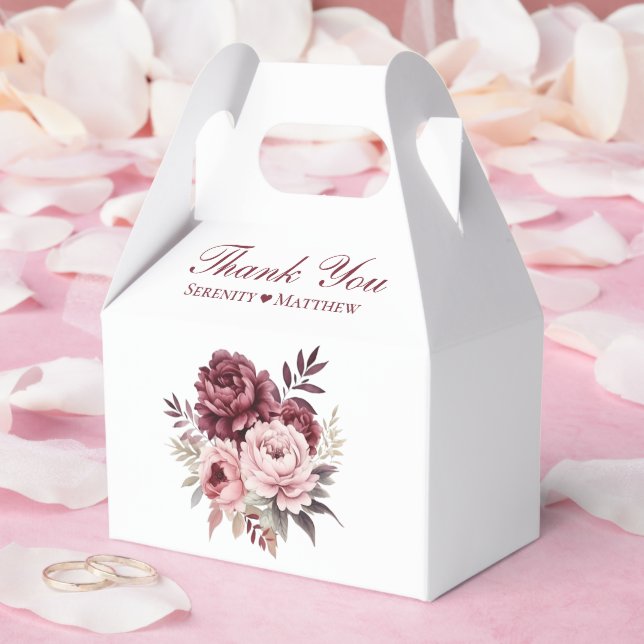 Caja Para Regalos Elegante Boda de Peonía Floral Borgoña (Boda)