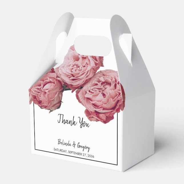 Caja Para Regalos Elegante Boda de rosas rosadas (Front Side)
