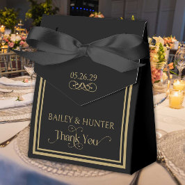 Caja Para Regalos Elegante Boda de Tipografía Ornate de Oro Negro