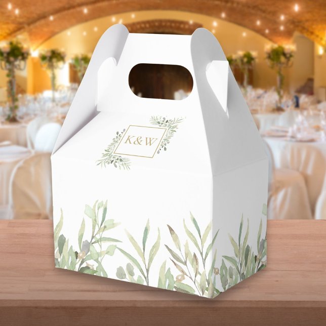 Caja Para Regalos Elegante Boda del Monograma de Oro (Elegant Gold Monogram Greenery Wedding Favor Box)