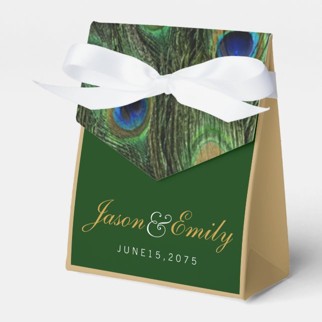 Caja Para Regalos Elegante Boda Ecológico Esmeralda y Ganado del Oro (Front Side)