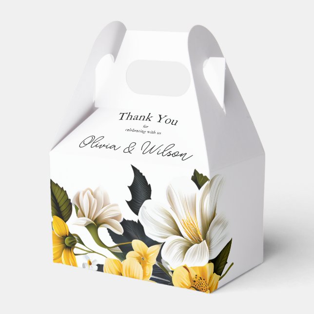 Caja Para Regalos Elegante Boda floral blanco y amarillo (Front Side)