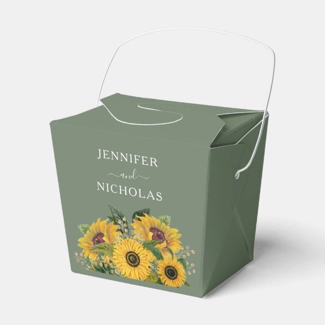 Caja Para Regalos Elegante Boda floral de girasoles verde (Front Side)