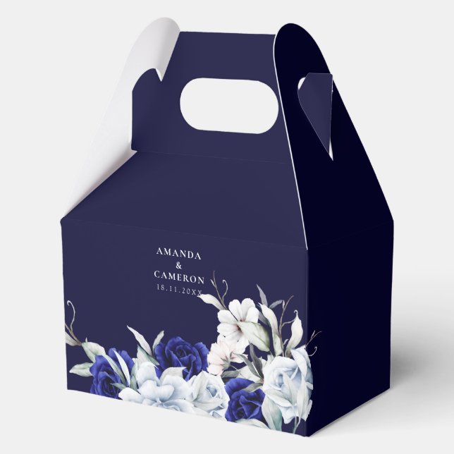 Caja Para Regalos Elegante Boda floral de la Marina Azul (Anverso)