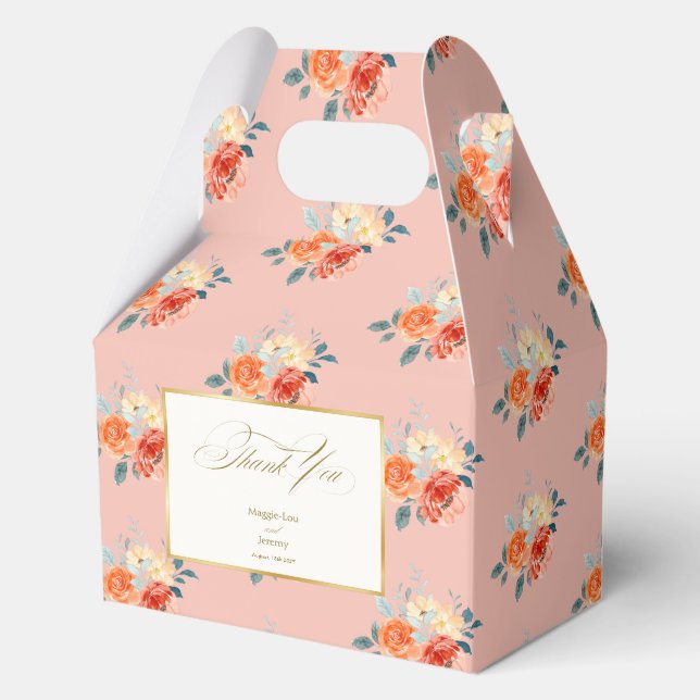 Caja Para Regalos Elegante Boda floral de Rubor Gold Gracias (Anverso)