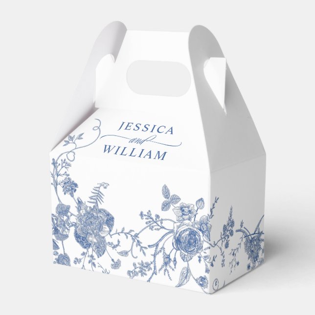 Caja Para Regalos Elegante Boda floral francés azul victoriano (Front Side)