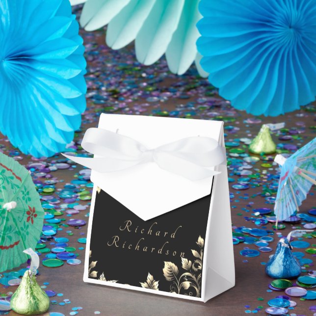Caja Para Regalos Elegante Boda floral negro y dorado (Fiesta)