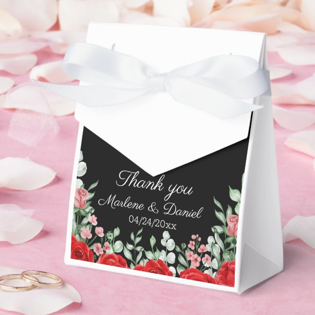 Caja Para Regalos Elegante Boda Floral Negro Y Rojo (Boda)