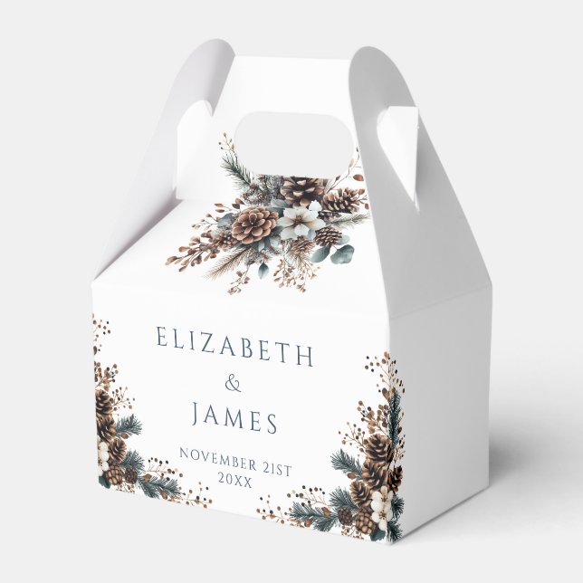 Caja Para Regalos Elegante Boda Forestal Rústico Floral Pinecones (Front Side)