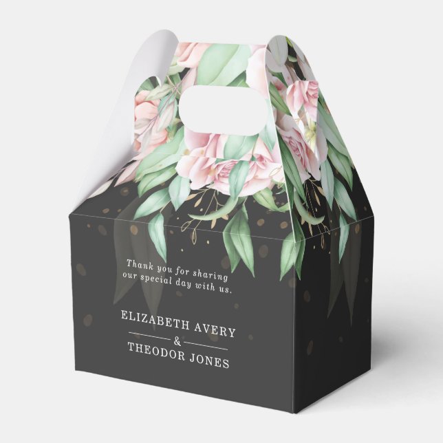 Caja Para Regalos Elegante Boda Lujo Floral Negra y Rosa (Front Side)