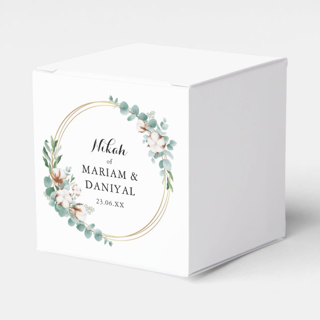 Caja Para Regalos Elegante Boda Nikah, verde y floral de oro (Costado Anverso)