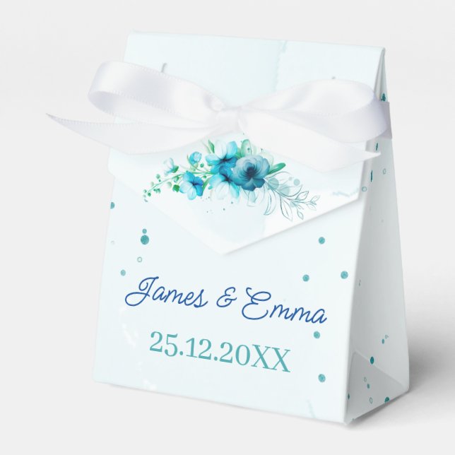 Caja Para Regalos Elegante Boda personalizado de flor azul (Front Side)
