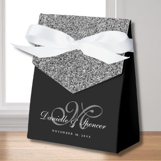 Caja Para Regalos Elegante Boda Purpurina Black Silver Gracias