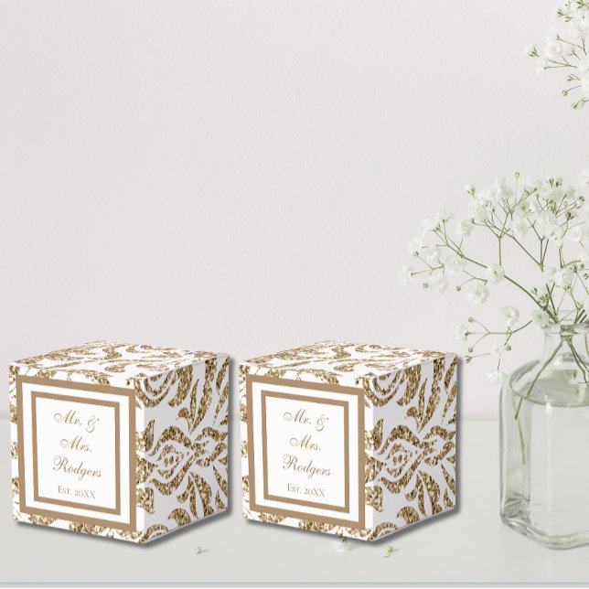 Caja Para Regalos Elegante Boda Purpurina de Burgos Blancos y Oro (Subido por el creador)