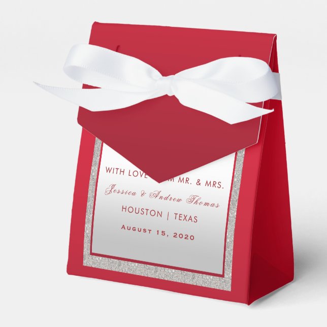Caja Para Regalos Elegante Boda Purpurina rojo y plateado (Front Side)