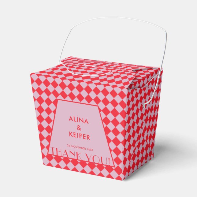 Caja Para Regalos Elegante Boda Retro Rosa y Red Checkered (Front Side)