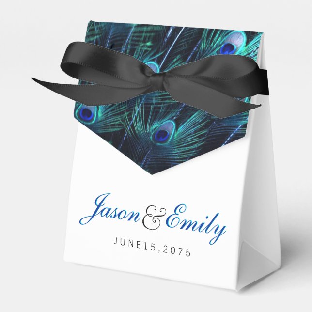 Caja Para Regalos Elegante Boda Royal Blue Peacock (Front Side)