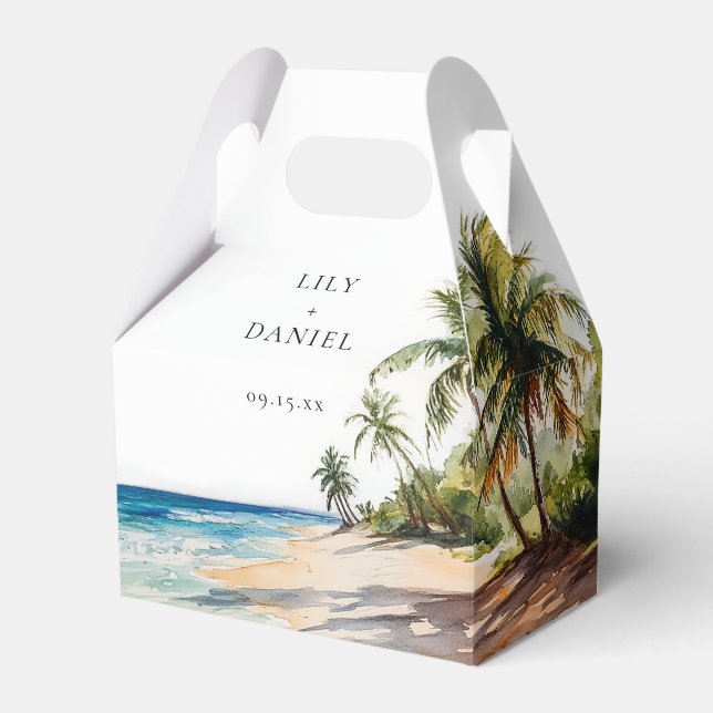 Caja Para Regalos Elegante Boda Tropical de Playa en Acuarela (Front Side)