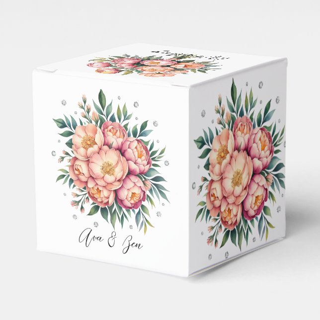 Caja Para Regalos Elegante Bouquet Peach con Boda Diamonds (Costado Anverso)