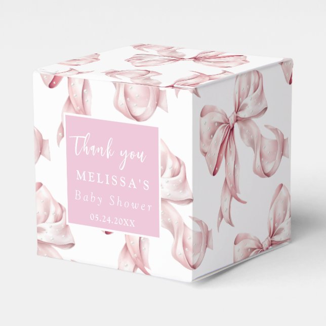 Caja Para Regalos Elegante Bow Rosa Perlas Favor de Baby Shower (Costado Anverso)